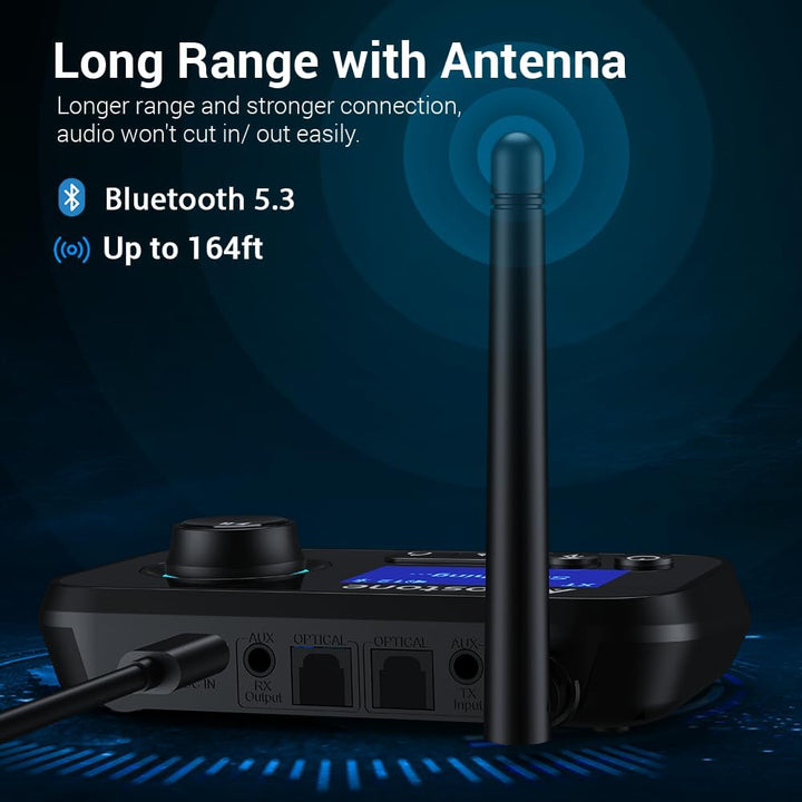 Bluetooth 5.3 Sender Empfänger für 2 Kopfhörer 3-in-1 Bluetooth Audio Adapter Low Latency Bluetooth