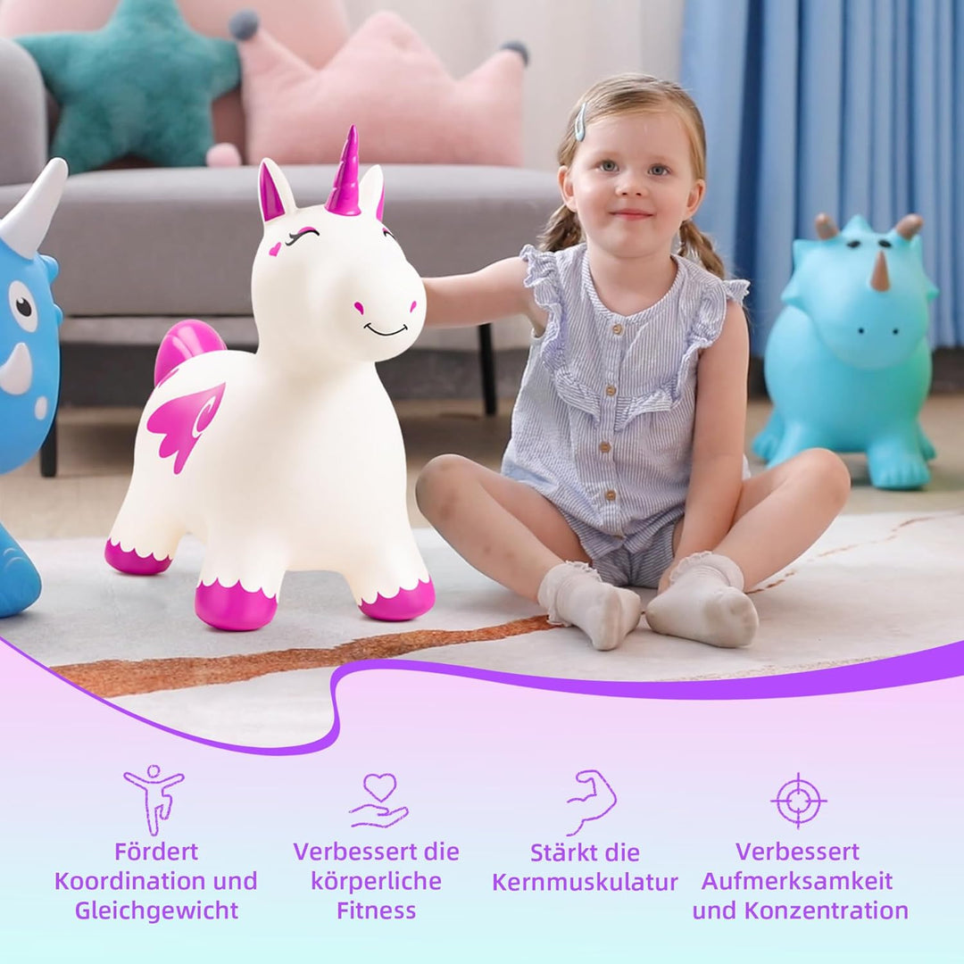 U&C Planet Hüpftier, Einhorn Hüpfpferd Animal Hopper,100kg Tragfähigkeit, Springpferd für Kinder 1-6