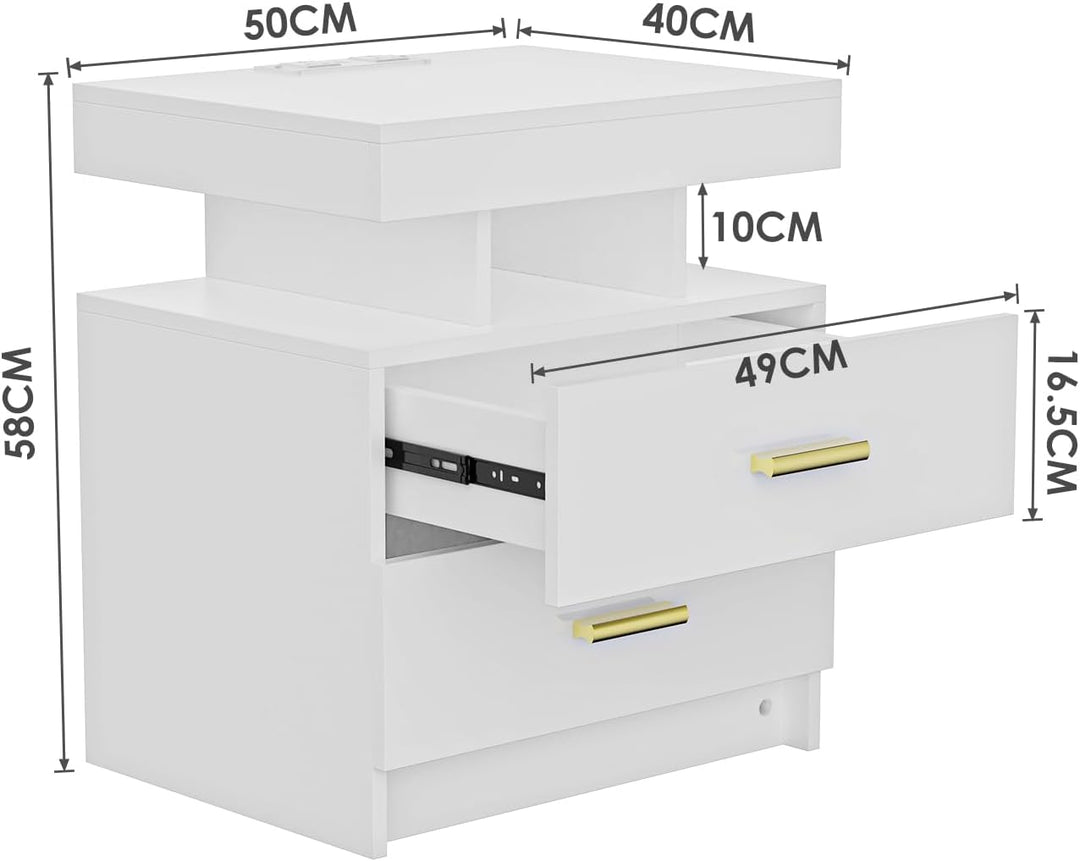 Lvhecforhm Nachttisch mit Ladestation, Nachtschrank mit Steckdosen und USB Anschlüsse, Nachttisch mi