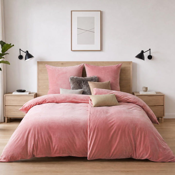 Soifox Winter Flanell bettwäsche 135 x 200 - Rosa Flauschige und warme Cashmere Touch Bettbezug + Ki