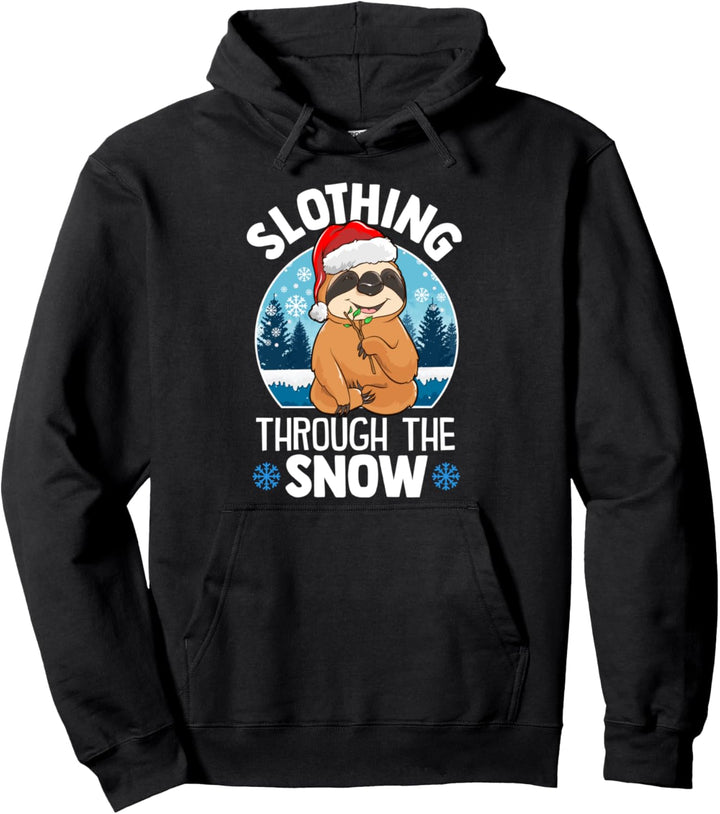 Cute & Funny Slothing Through The Snow Christmas Sloth Pun Pullover Hoodie