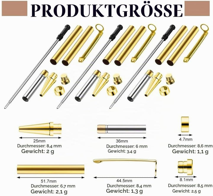 10 Set Stift-Set zum Drechseln, 7 mm Slimline-Stift-Drehset mit Nachfüll-Drehbank-Zubehör, Holzgefer