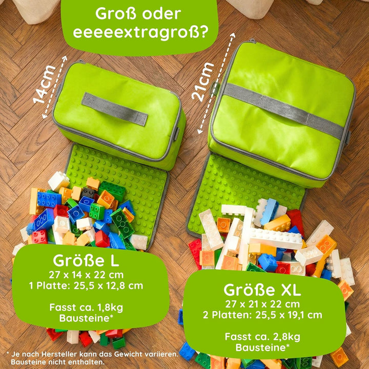 fantifant Baustein-Tasche mit ausklappbarer Bauplatte | farmgrün Grösse L I kompatibel mit Lego Dupl