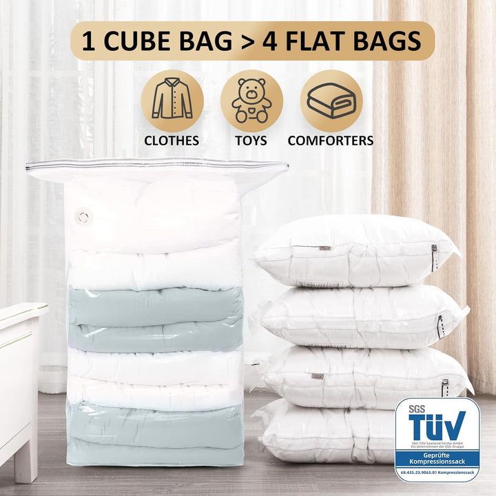 TAILI Würfel Vakuumbeutel für Kleidung, Jumbo 6 Pack (80x100x38 cm), Extra grosse Vakuum Kleiderbeut