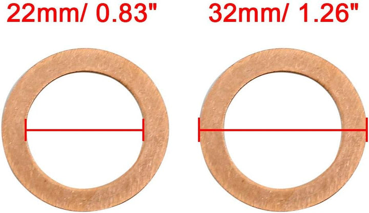sourcing map 20 Stück Kupferscheiben Unterlegscheiben Ring für Auto 22mm Innendurchmesser