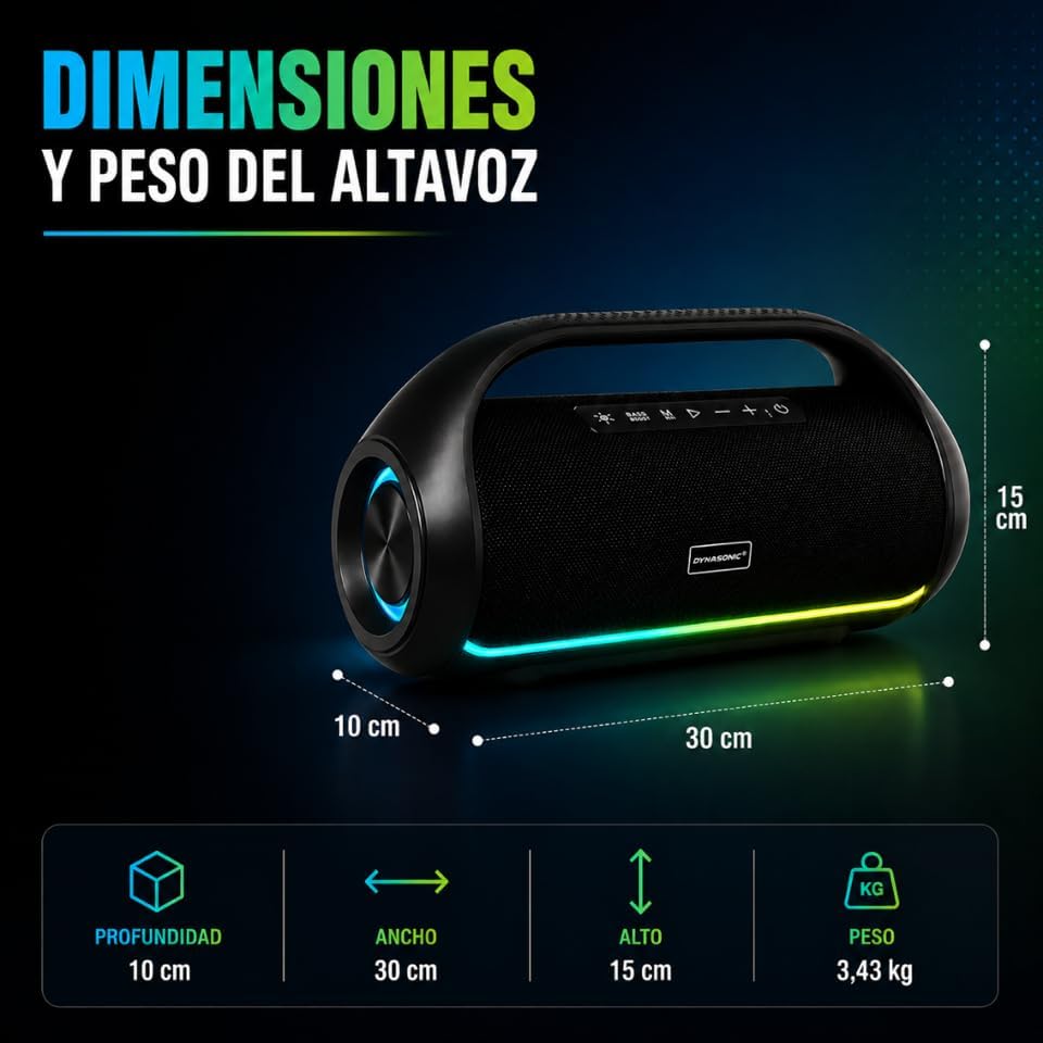 DYNASONIC S90 – IPX7 tragbarer Bluetooth Lautsprecher. Kabelloser Outdoor Lautsprecher. Stereoanlage