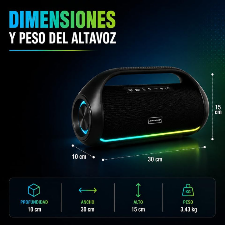 DYNASONIC S90 – IPX7 tragbarer Bluetooth Lautsprecher. Kabelloser Outdoor Lautsprecher. Stereoanlage