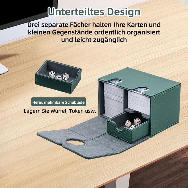 Card Deck Box for MTG, Kartenbox mit Würfel Tray, Gathering Aufbewahrungsbox für 200+Karten, PU Lede