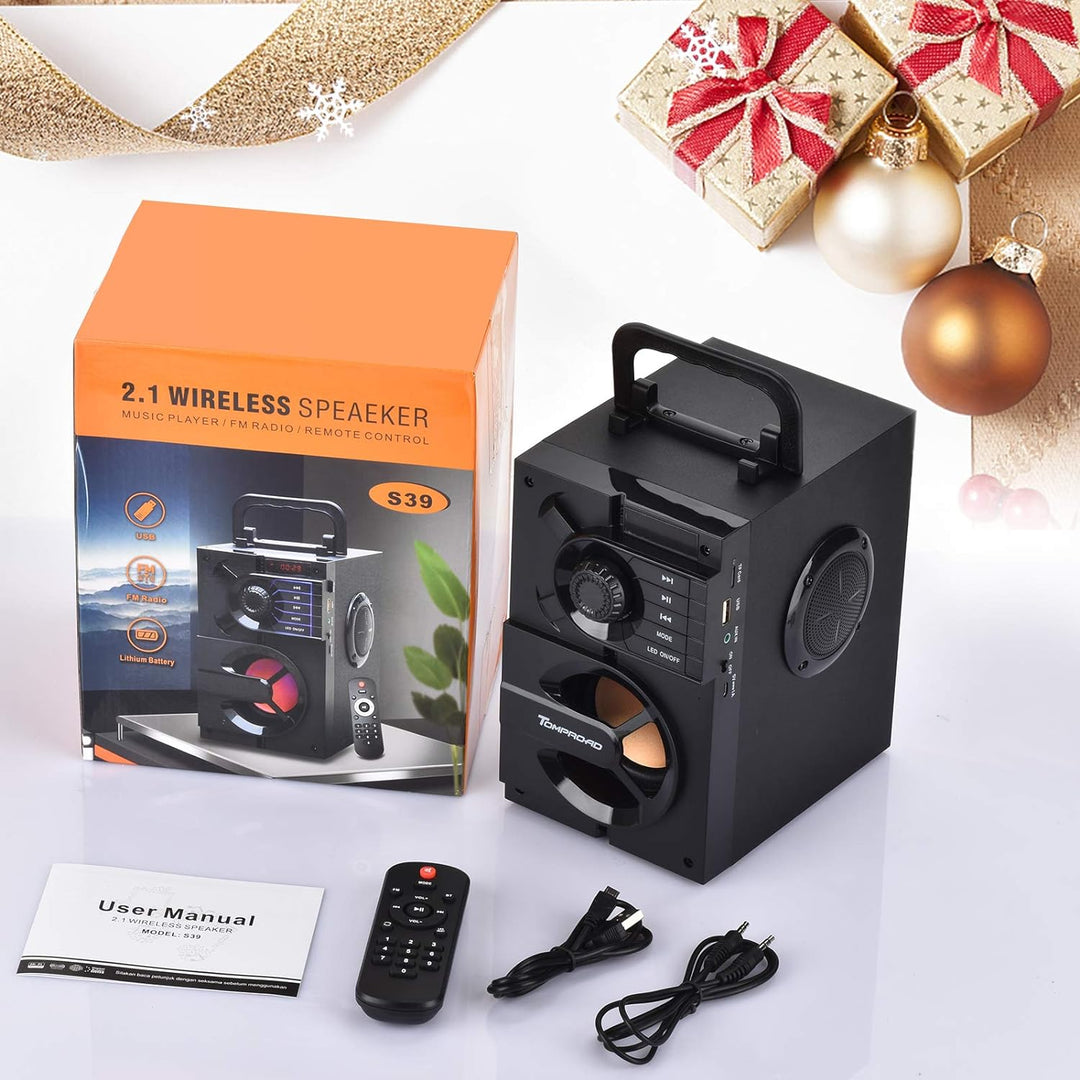 TOMPROAD Bluetooth Lautsprecher, Tragbare Bluetooth Box mit Subwoofer, kabellos Stereo Sound satter