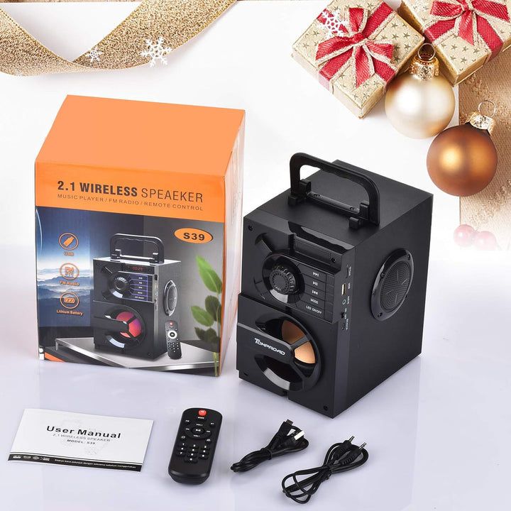 TOMPROAD Bluetooth Lautsprecher, Tragbare Bluetooth Box mit Subwoofer, kabellos Stereo Sound satter