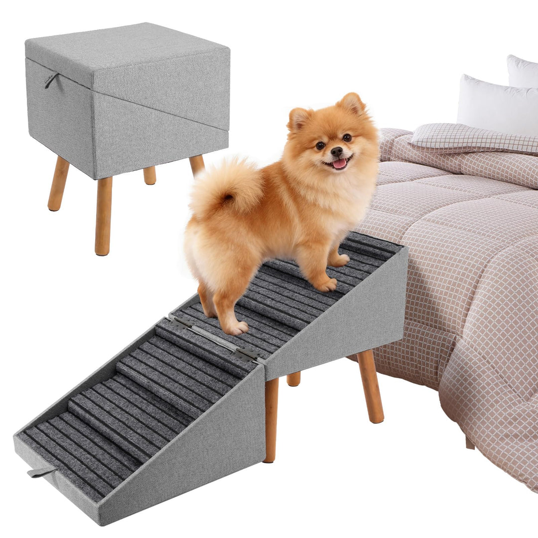 Hunde Treppe für kleine Hunde und Katzen für Couch und Bett, Klappbare 2-in-1 Holz Haustier Schritte