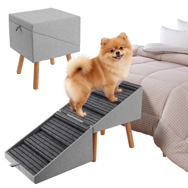 Hunde Treppe für kleine Hunde und Katzen für Couch und Bett, Klappbare 2-in-1 Holz Haustier Schritte