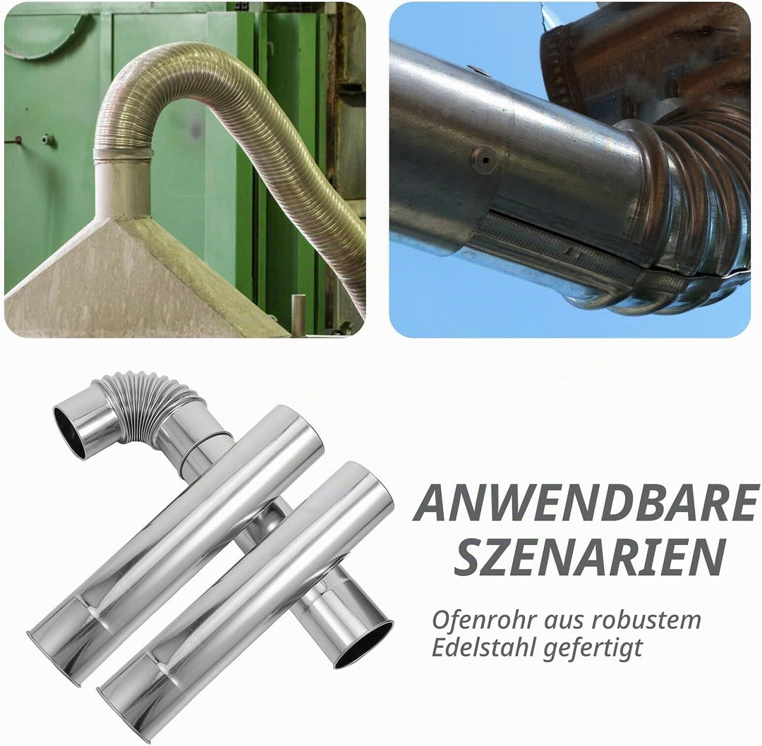 Edelstahl Ofenrohr Satz 60cm mit 90° Bogen Schornsteinverlängerung Ø 60mm für Zeltofen und Heizgerät