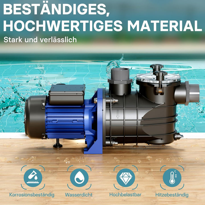 Pool Pumpe 15000 l/h 750 W Schwimmbadpumpe Filterpumpe Umwälzpumpe Pool