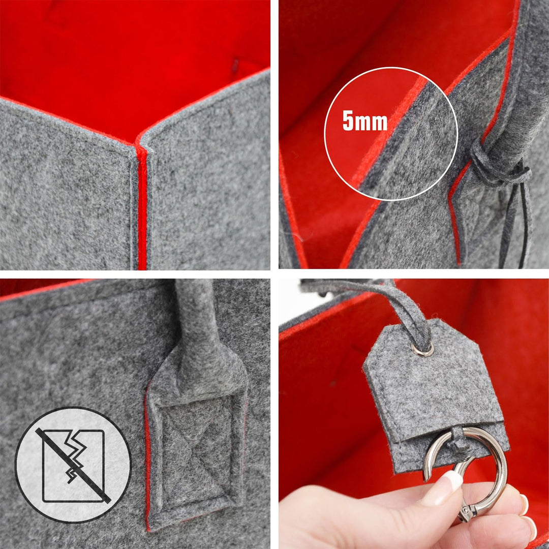 DuneDesign Schwerlast Filztasche bis 25kg - XL Filzkorb für Kaminholz - Shopper Einkaufstasche Grau