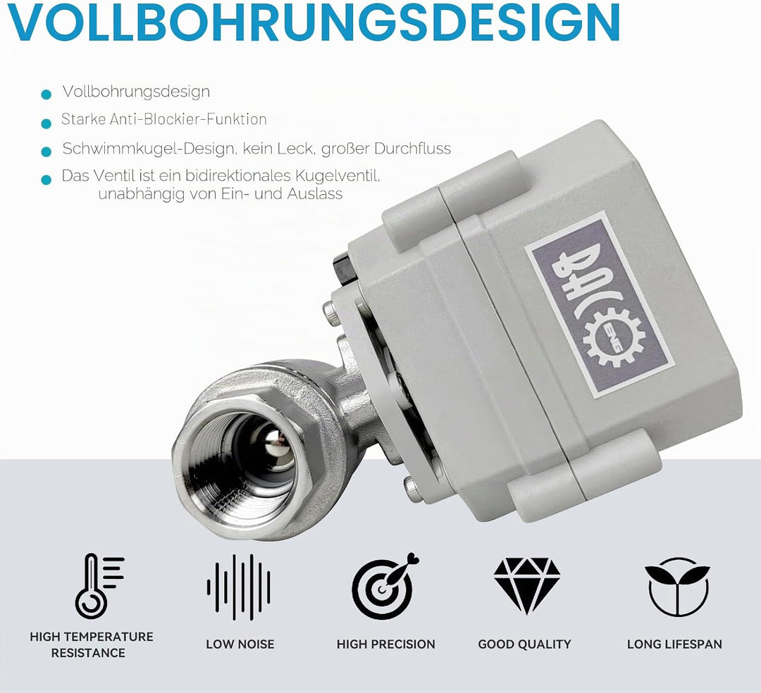BACOENG AC110/230V 2 Wege 1/2" Edelstahl Motorkugelhahn Elektrische Zonenventil mit Stecker NC 1/2"