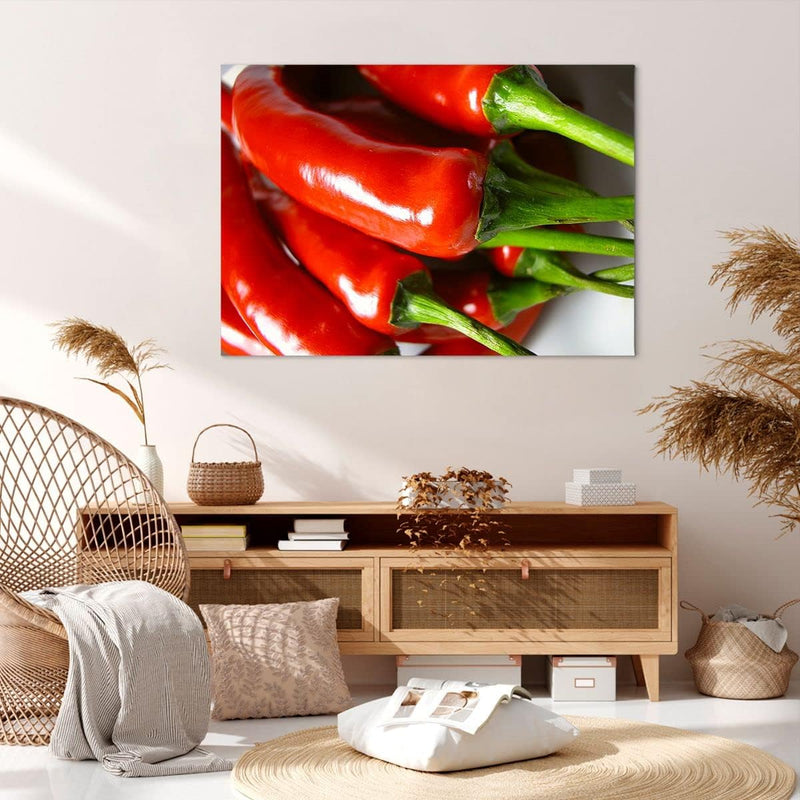 Bilder auf Leinwand 100x70cm Leinwandbild mit Rahmen Gemüse würzig Chili Gross Wanddeko Bild Schlafz