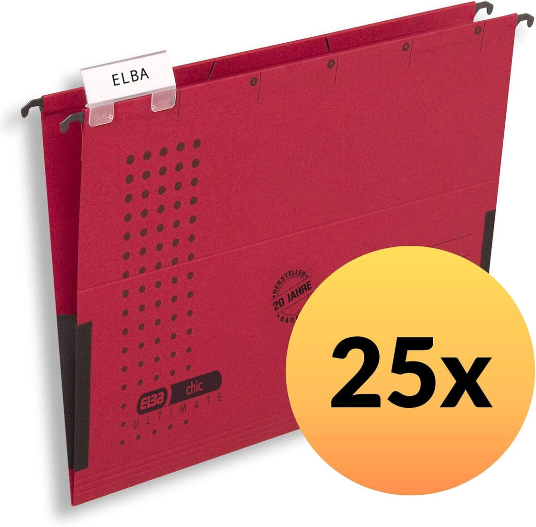 ELBA Hängetasche chic für A4, aus Karton, mit Leinenfröschen, rot, 25er Pack Hängetaschen rot 25 Stü