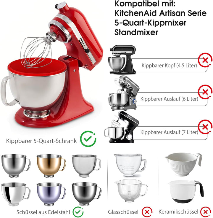 Silikon Einsätze für KitchenAid 4.8L (5 Qt) Standmixer,1 PCS Silikoneinsatz für Kitchenaid mit Decke