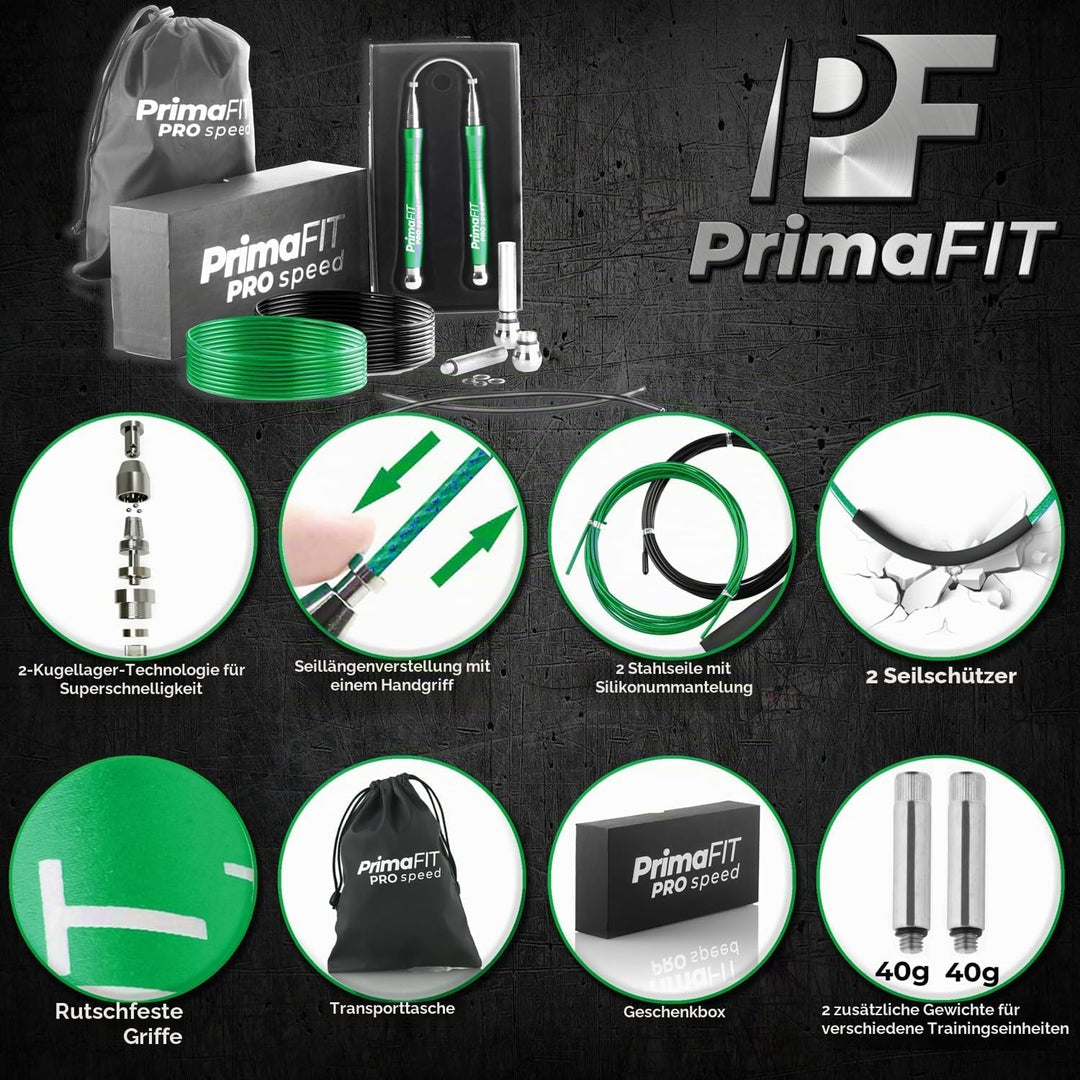 PrimaFIT Springseil Erwachsene Fitness Pro Speed Jump Rope 3m Seilspringen Verstellbar Mit Gewichten