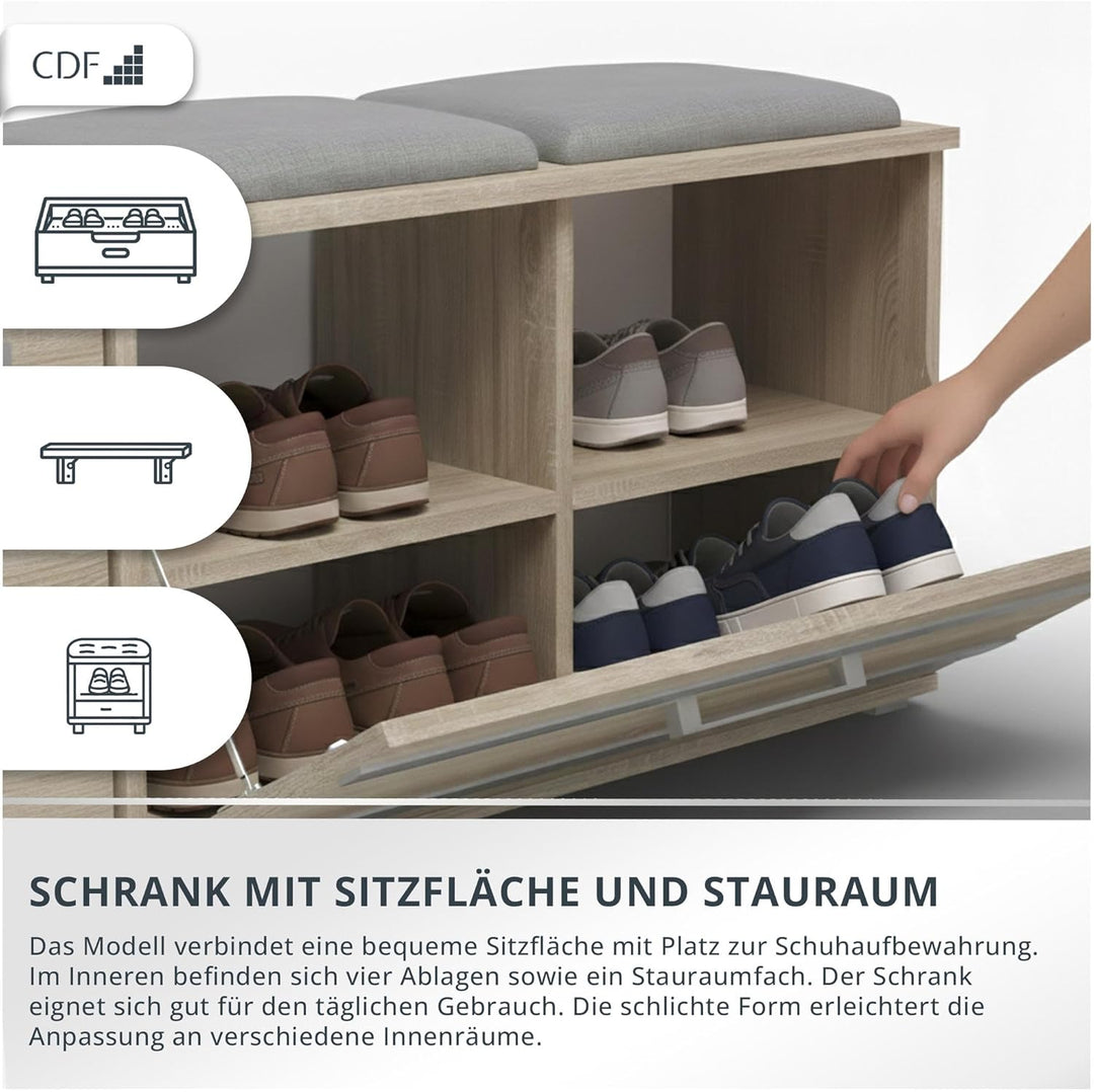 CDF Schuhschrank Opal | Farbe: Eiche Sonoma | Ideal für Diele, Flur, Büro | Schuhaufbewahrung | bequ