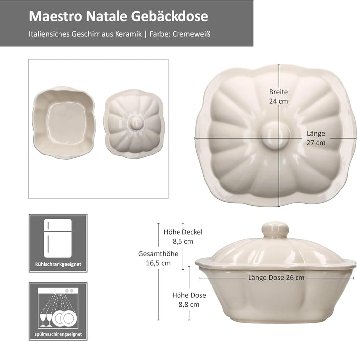 MamboCat Gloria Gebäckdose mit Deckel cremeweiss I italienische Keramik-Dose für Pralinen, Obst, Des