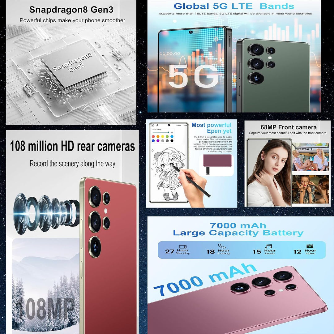 J24 Ultra 4G Smartphone entsperrt | 7,3 Zoll Display, Dual-SIM, 8GB RAM + 256GB ROM, Metallrahmen, A
