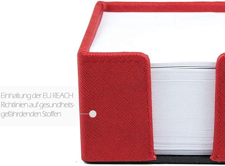 DELMON VARONE - Zettelkasten Saffiano Lederimitat rot, Zettelbox inkl. 500 Blatt Papier, Notizklotz