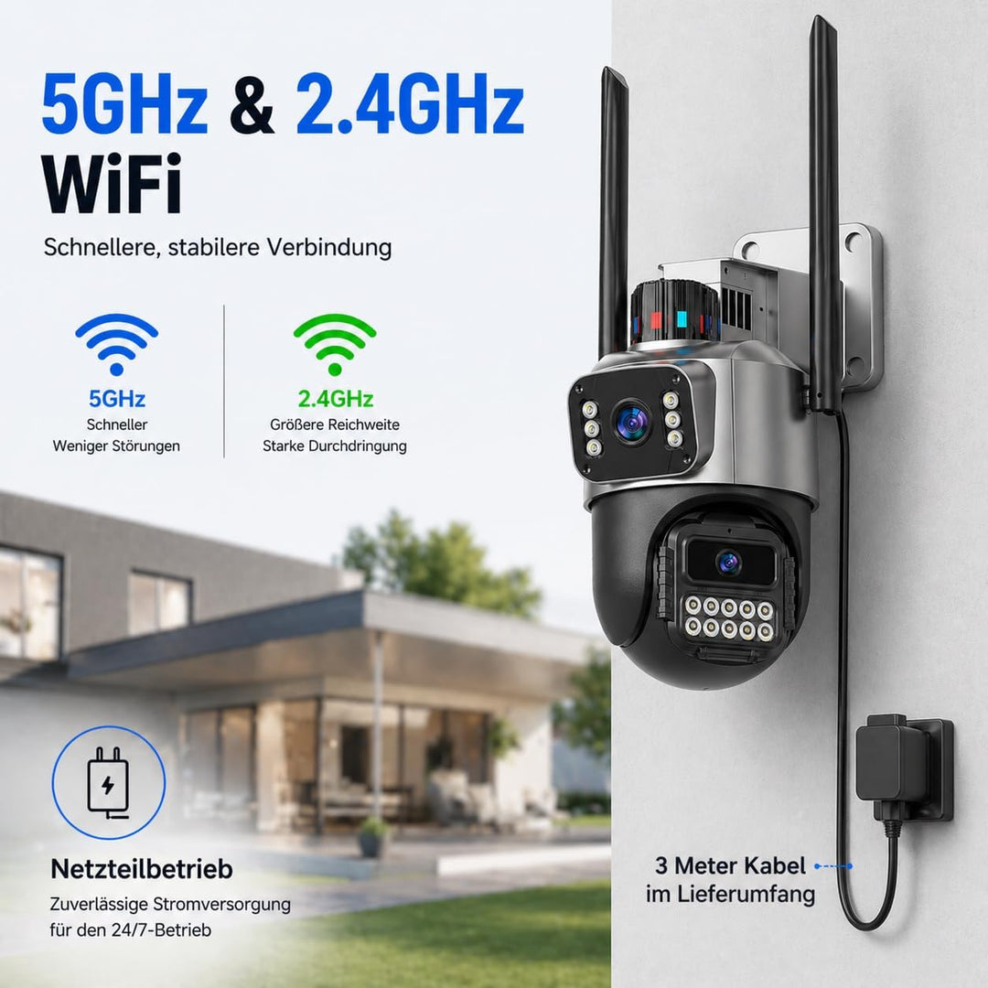 5G Kamera Überwachung Aussen,6MP Dual Objektiv Überwachungskamera Aussen, IP66 AussenSicherheitskame
