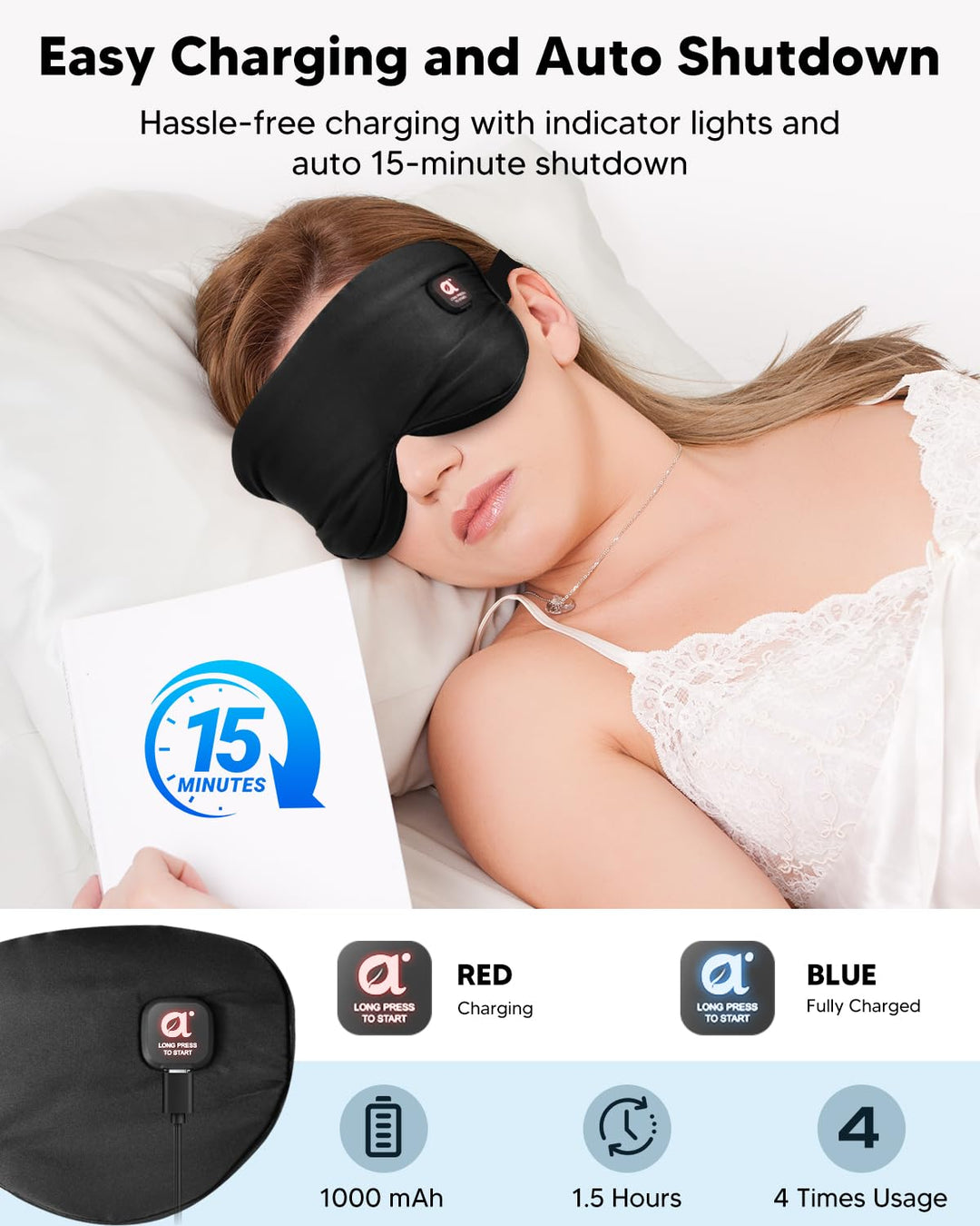 arboleaf Wärmbrille kabellos Augenmaske wärmend 3 Stufen für trockene Augen und besseren Schlaf, Sch