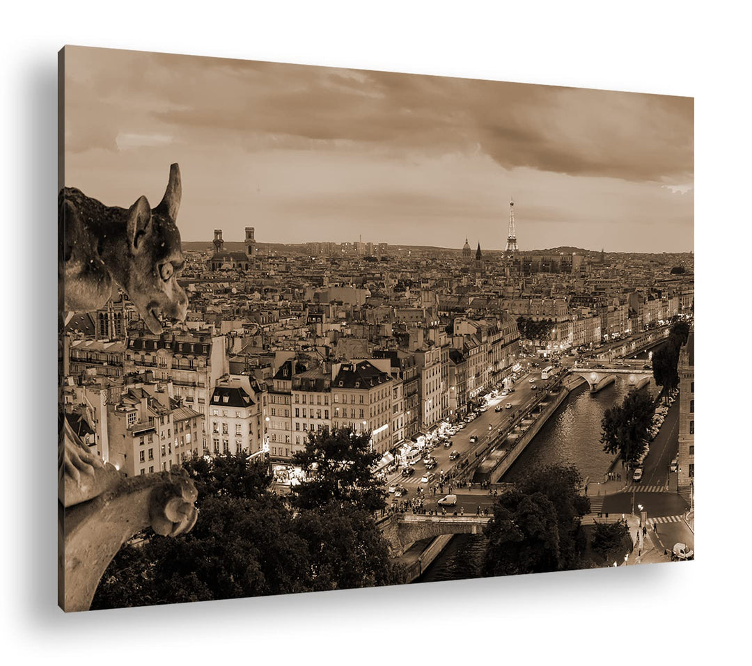 deyoli Wasserspeier auf den Dächern von Paris Format: 80x60 Effekt: Sepia als Leinwandbild, Motiv fe
