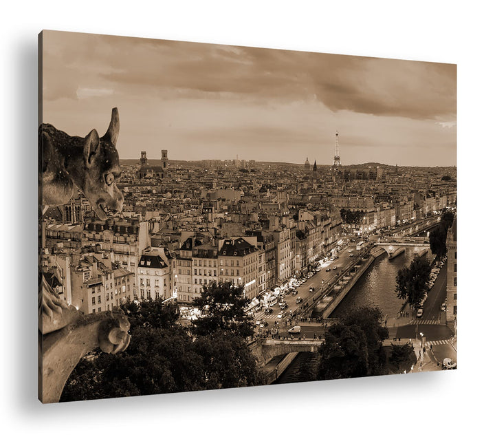 deyoli Wasserspeier auf den Dächern von Paris Format: 80x60 Effekt: Sepia als Leinwandbild, Motiv fe