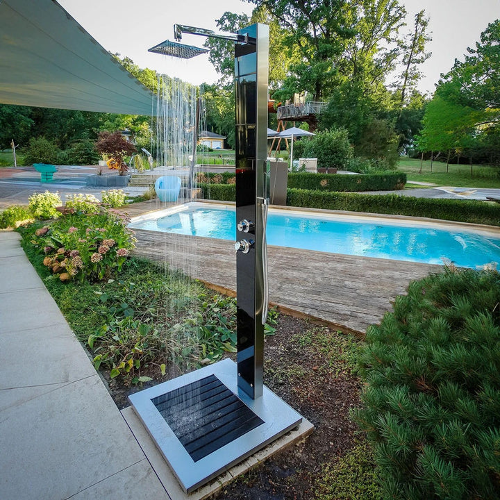 POOL Total IDEAL Glasdusche Kuba (schwarz) | Inkl. Bodenplatte