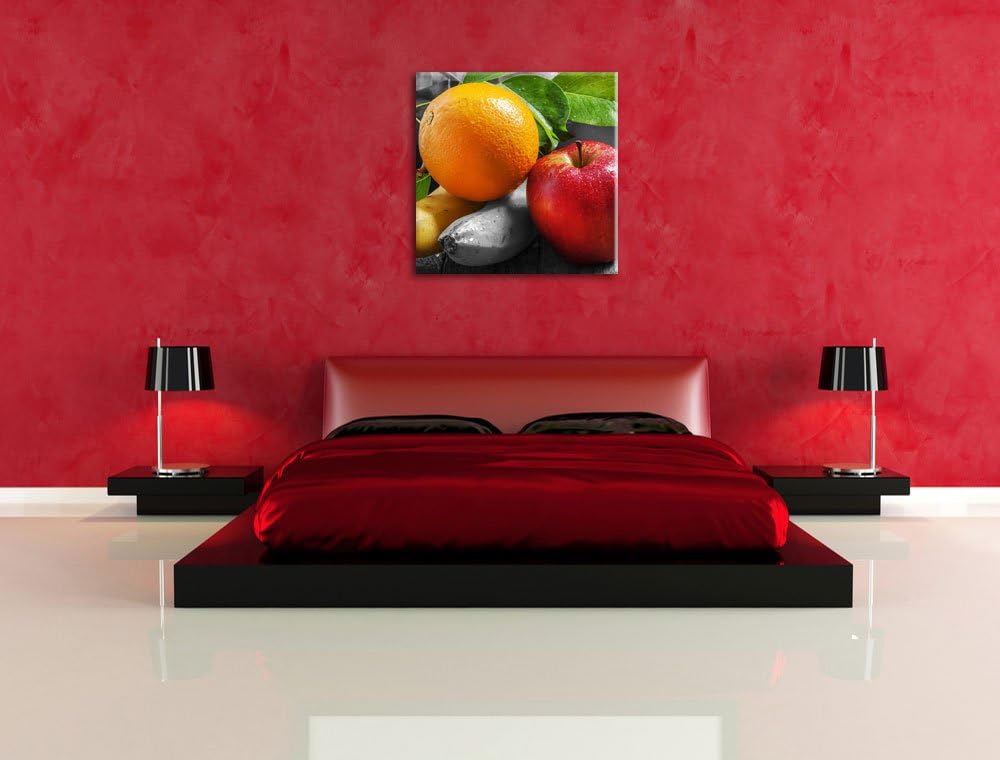 Pixxprint Apfel Banane Orange und Co. schwarz/weiss, Format: 70x70 als Leinwandbild, 70x70
