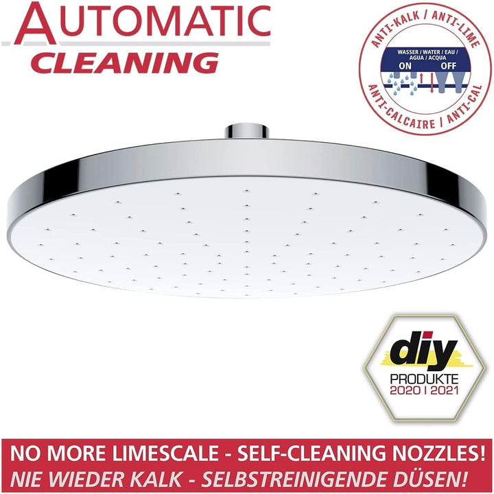 WENKO Regenduschkopf Automatic Cleaning - Anti-Kalk Universal-Kopfbrause mit automatischem Reinigung