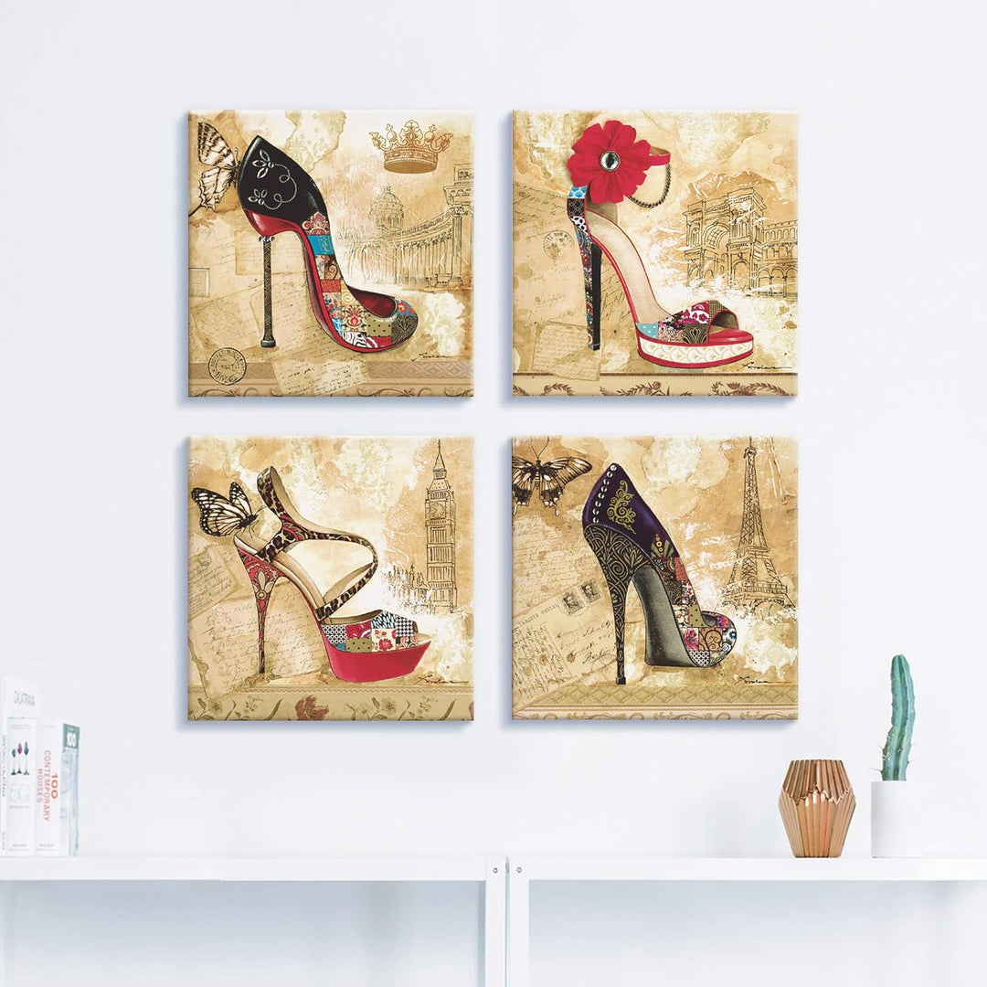 ARTLAND Leinwandbilder auf Holz Wandbild Bild Set 4 teilig je 30x30 cm Quadratisch Menschen Mode Kun