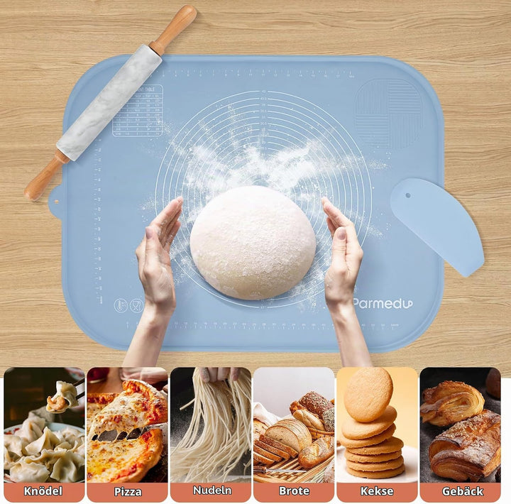 Parmedu Extra Grosse Verdickte Silikon-Teigunterlage: 80x60cm Antihaft-Knetmatte mit Aufbewahrungsgu