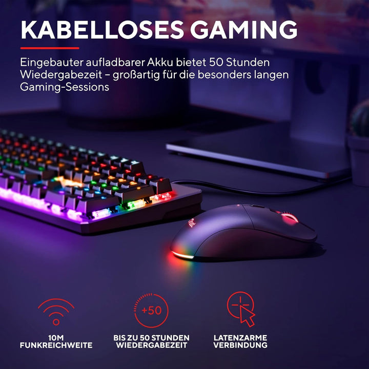 Trust Gaming GXT 980 Redex Wiederaufladbare Kabellose Gaming-Maus, 200-10.000 DPI, Geringer Latenz,