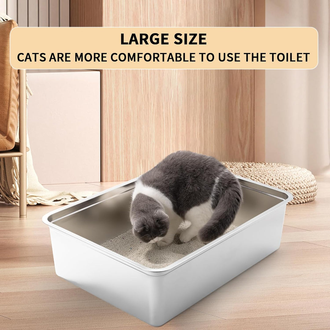 Yangbaga Edelstahl Katzentoilette, Katzenklo in 70x 50x 20 cm, Robuste Katzentoilette, Nicht Leicht