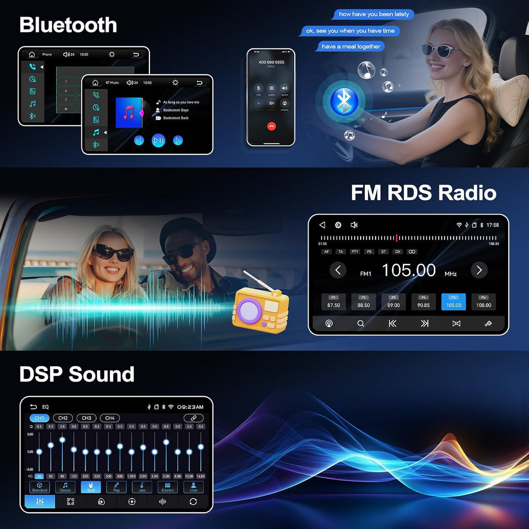 CAMECHO Carplay Autoradio 9 Zoll DSP Radio für Ford Focus Mk2 2004-2011 mit Android Auto FM RDS, Blu