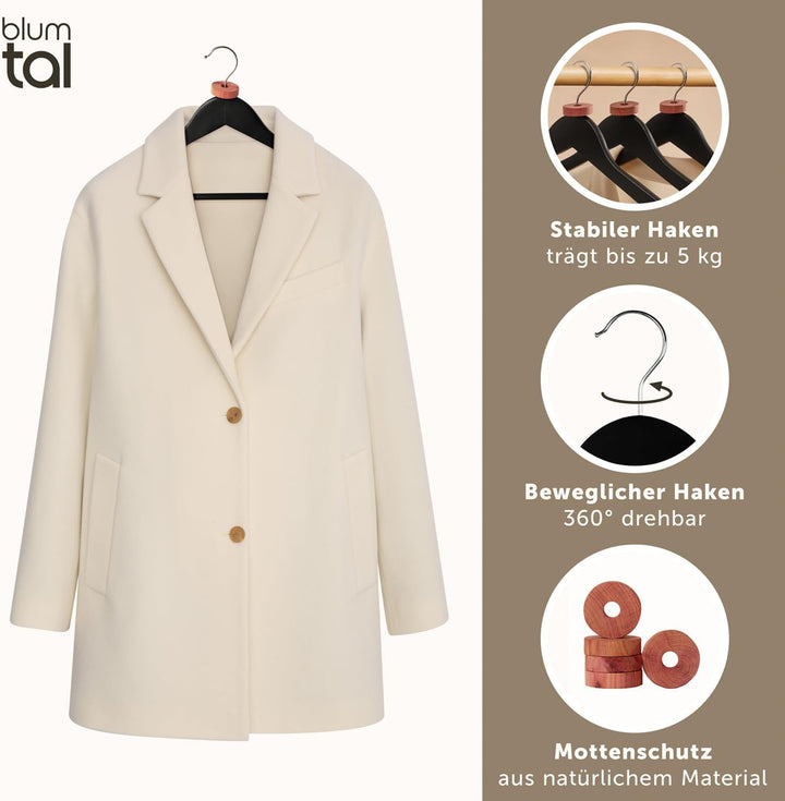 Blumtal Kleiderbügel Holz 30er Set - Holzbügel mit 360° drehbarem Metallhaken - Schwarz mit Zedernho