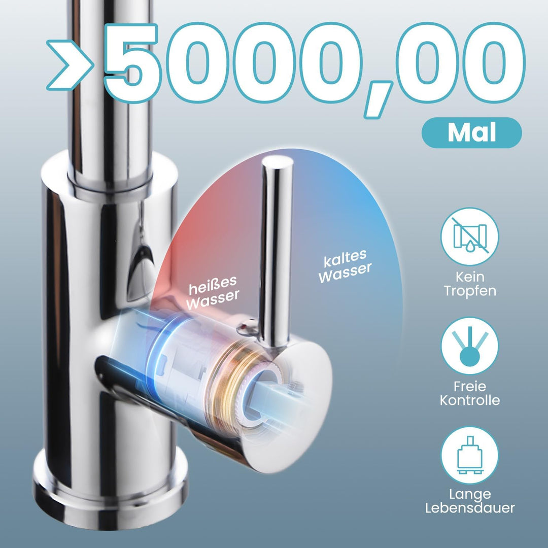 Niederdruck Armatur Küche Ausziehbar,Chrome Edelstahl,Wasserhahn Küchenarmatur mit 3 Anschluessen fü