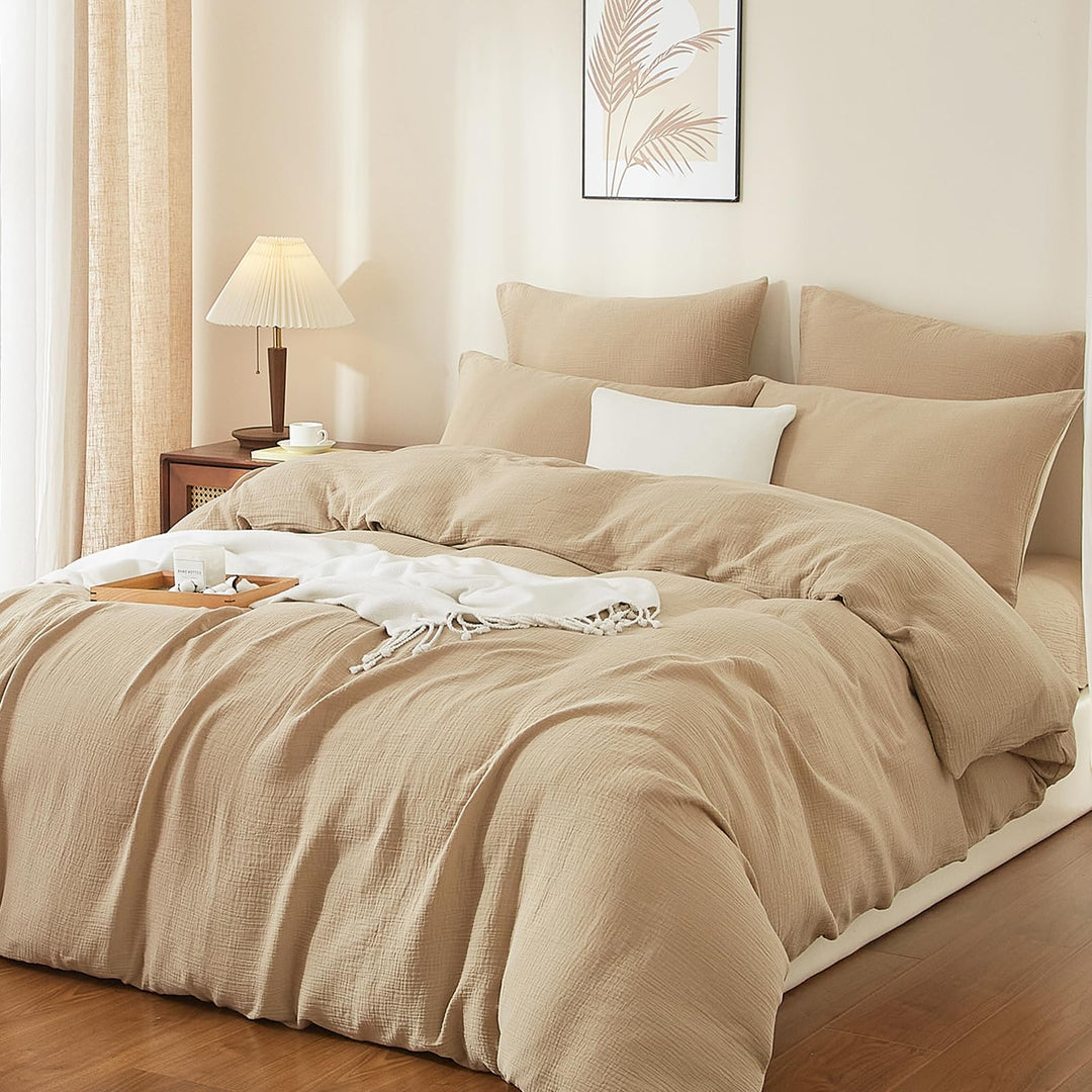Boqingzhu Doppelte Muslin Bettwäsche Beige 135x200cm Baumwolle Weich Kuschelig Sommer Baumwollbettwä