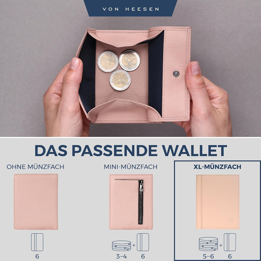VON HEESEN® Leder Geldbörse mit Münzfach &amp; RFID Schutz Herren &amp; Damen - Echtleder Geldbeutel für Män
