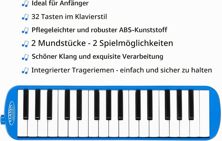 Classic Cantabile FML-32 BU Melodica - Blasharmonika mit 32 Tasten - Tonumfang: f - c³ - Booklet mit
