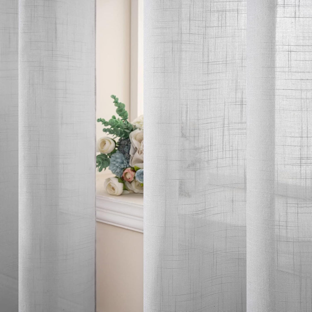 MIULEE 2er Set Voile Vorhang Sheer Leinenvorhang mit Ösen Transparente Leinen Optik Gardine Ösenscha