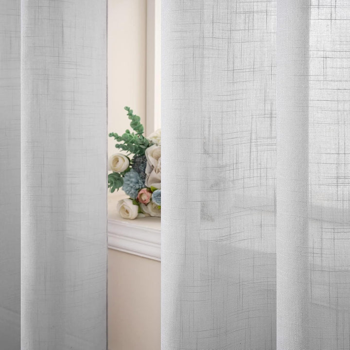 MIULEE 2er Set Voile Vorhang Sheer Leinenvorhang mit Ösen Transparente Leinen Optik Gardine Ösenscha