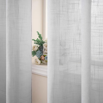 MIULEE 2er Set Voile Vorhang Sheer Leinenvorhang mit Ösen Transparente Leinen Optik Gardine Ösenscha