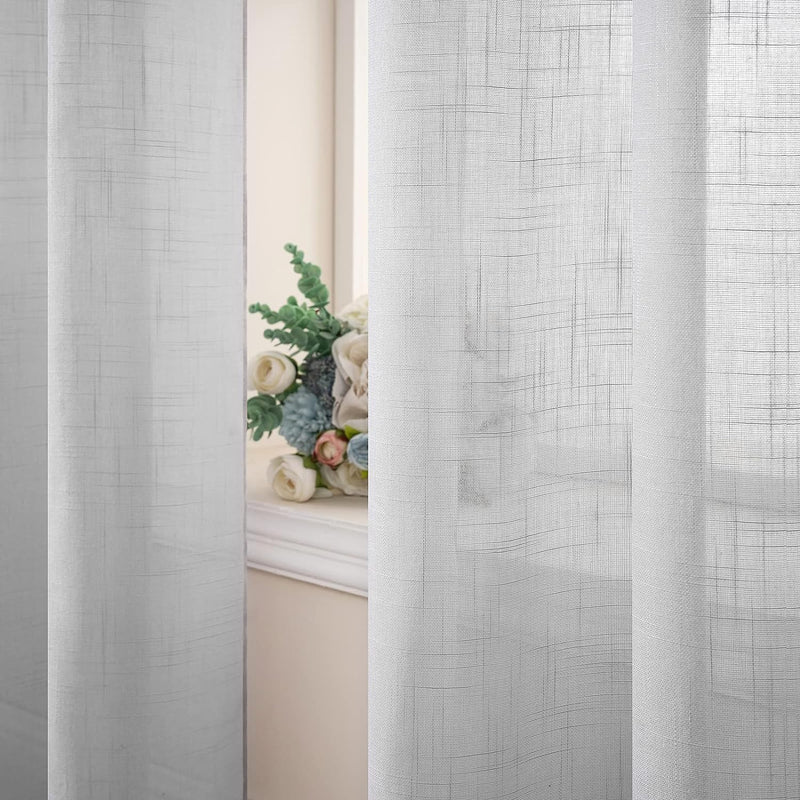 MIULEE 2er Set Voile Vorhang Sheer Leinenvorhang mit Ösen Transparente Leinen Optik Gardine Ösenscha