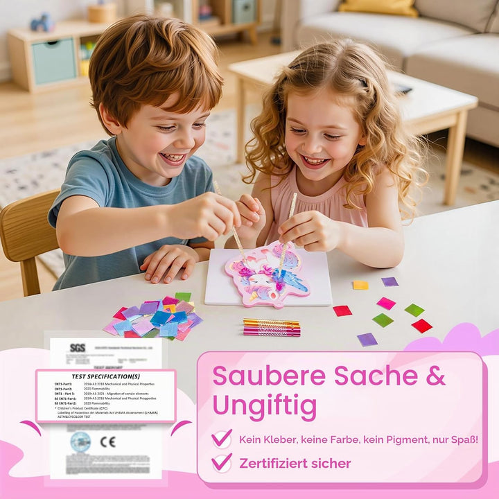JoyCat Poke Art Basteln Kinder, Einhorn-Windspiel, Bastelset Kinder ab 3 Jahre, DIY Bastelset mit 6